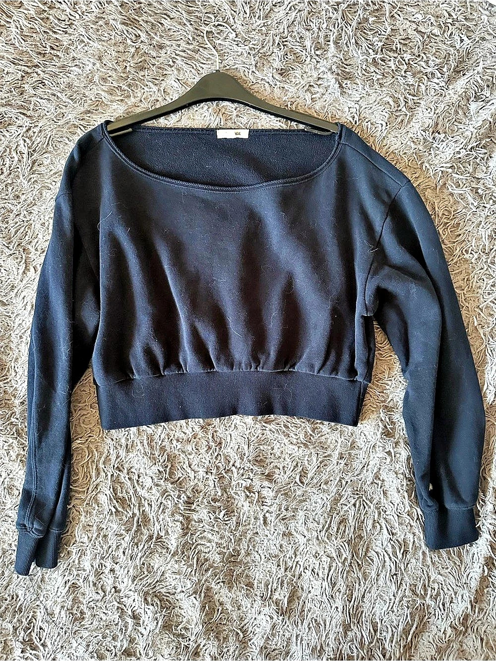 GARAGE Blue Cropped off the shoulder Sweatshirt